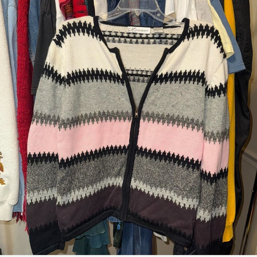 dressbarn Pink and Gray Chevron Cardigan Sweater